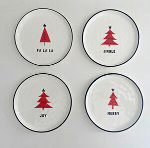 Santa Barbara Design Studio Holiday Appetizer Plates, Set of 4, Red Trees